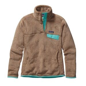 Patagonia Women's Retool Snap T fleece. Size XL Tan/ mint teal green